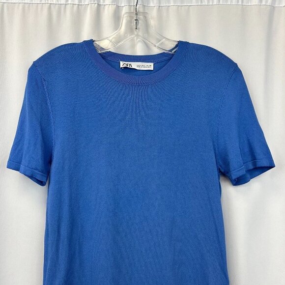 Zara Womens Blue Crew Neck Short Sleeve Classic Pullover T-Shirt Size Large - Picture 3 of 9